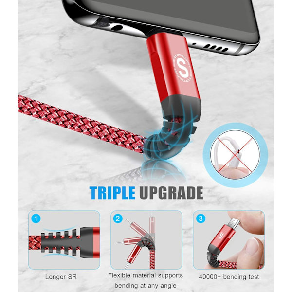 Micro USB-kabel 6,6 fot 2-pack Android-laddningskabel. Micro USB Nylon