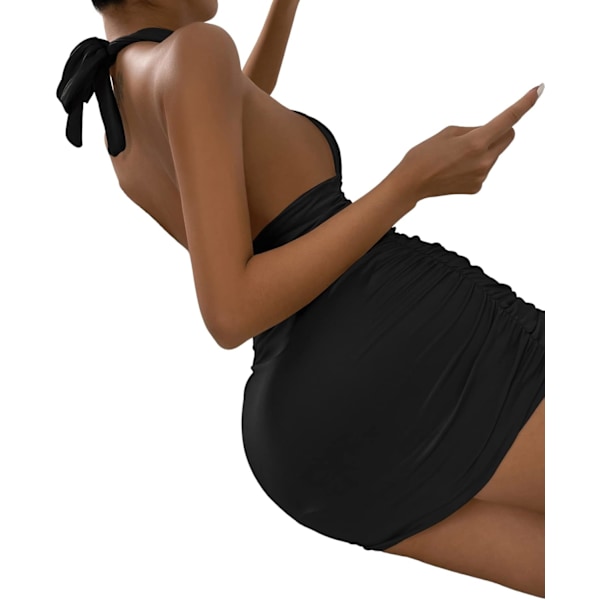 Ermeløs Criss Cross Cut Out Ruched Halter Minikjole