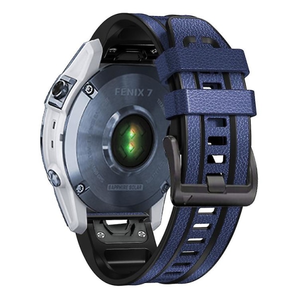 Til Garmin Fenix 7x Silikone + Læder Quick Release Urrem KVL Dark Blue