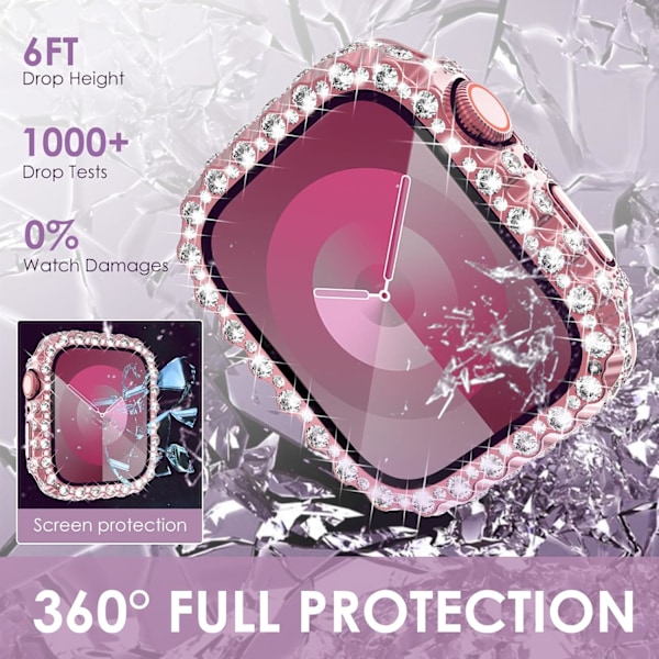 2 i 1 Vattentätt Bling Skal 40mm för Apple Watch Skärmskydd SE Serie 6 5 4, Spets Full Glitter Diamant Strass Stötfångare Framsida för iWatch