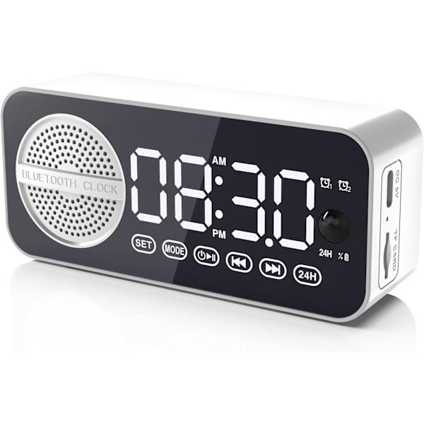 Digital LED-väckarklocka med trådlös högtalare, dubbla  för sovrum/tunga sovare/vuxna/tonåringar, Bluetooth-högtalare stödjer TF-kortuppspelning FM-radio