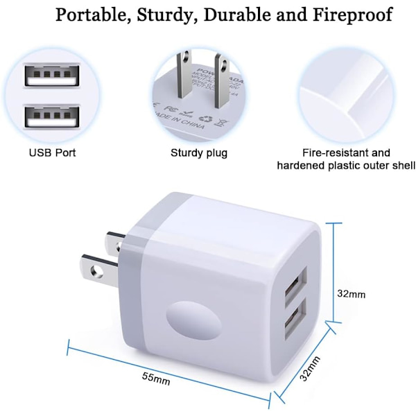 USB-väggladdareadapter, 5-pack 2,1 A snabbladdning med dubbla portar
