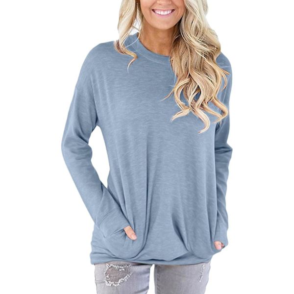 Dam tröjor höst pullover tröjor casual lös passform tunika topp bekväm söt sweatshirts långärmad crewneck t-shirts m1 sky Blue Large