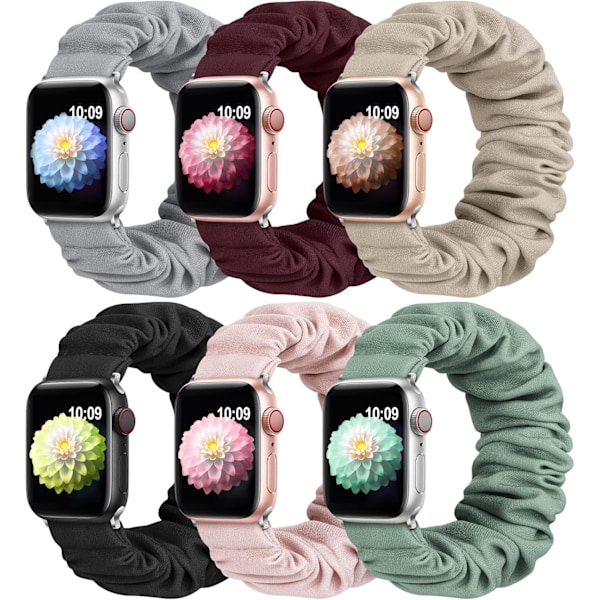 6-pack Scrunchie Solo Loop Cute Watch Band kompatibelt för Apple Watch