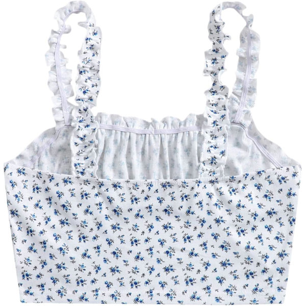 Kvinners Volang Trim Stropp Bånd Knute Rynket Front Bustier Crop Top