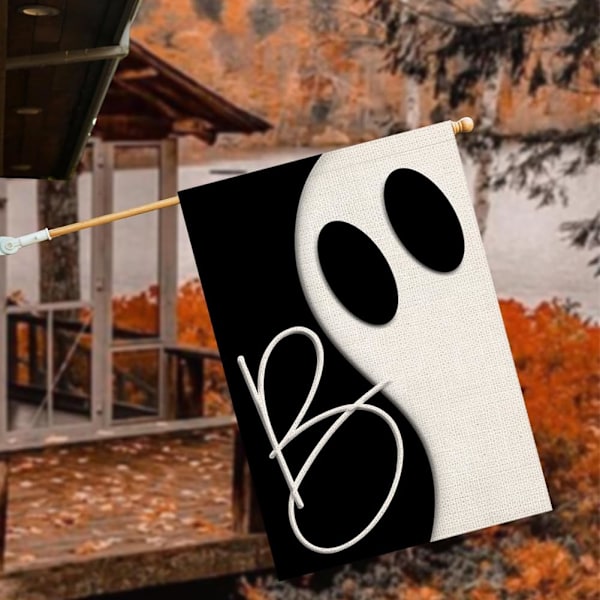 Halloween Boo House  28x40 tum dubbelsidig för utsidan, svartvit spöke läskig gård  semesterfest utomhusdekorationer svart Boo svart Boo