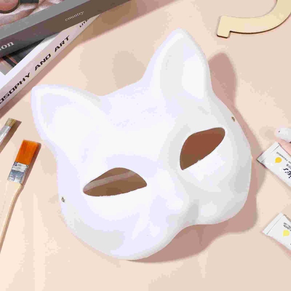 Mask Katt Maskerad Tomma masker Vitt djur Tomt Gör-det-själv-fest Kvinnor Cosplay Halloween Papper Therian Face Barn Målade Hand Wolf