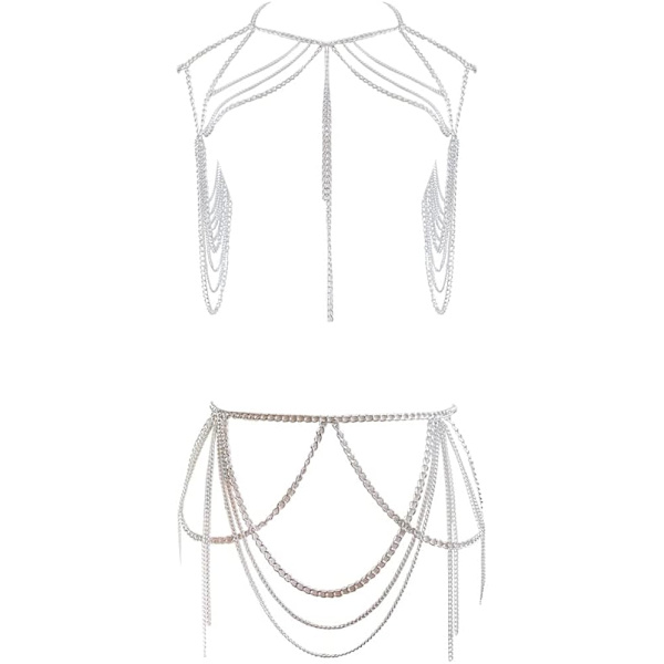 Sexig Body Chain Set Layered Halsband BH Midja Chain Summer