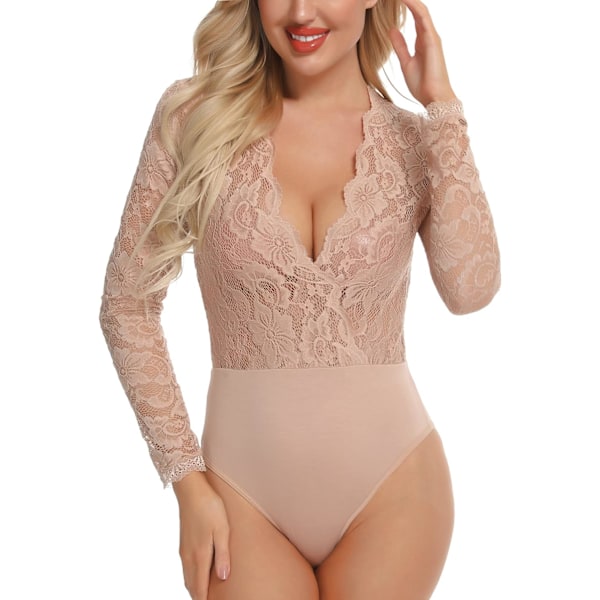 Women's Sexy Long Sleeve Bodysuit Snap Crotch Clubwear Lace Bodysuits Tops S-3XL