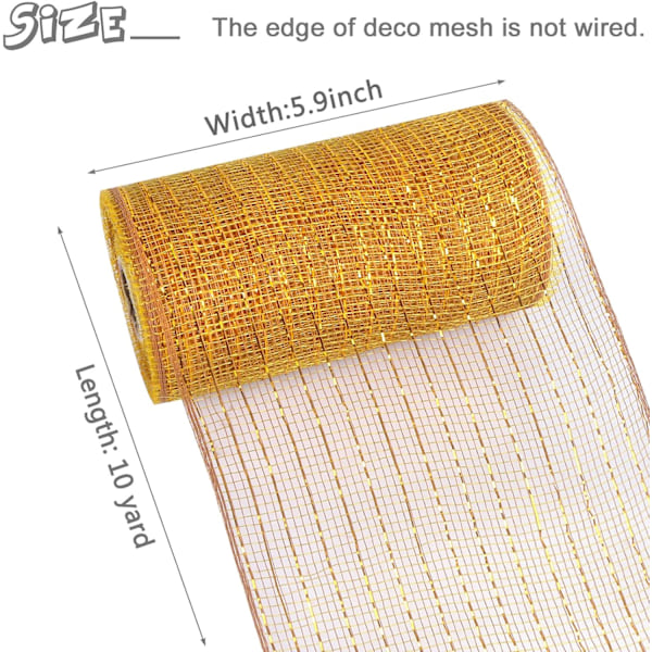 Deco Mesh 5,9 tommer x 30 fod Dekor Mesh Bånd med Metallic Foil Deco Mesh