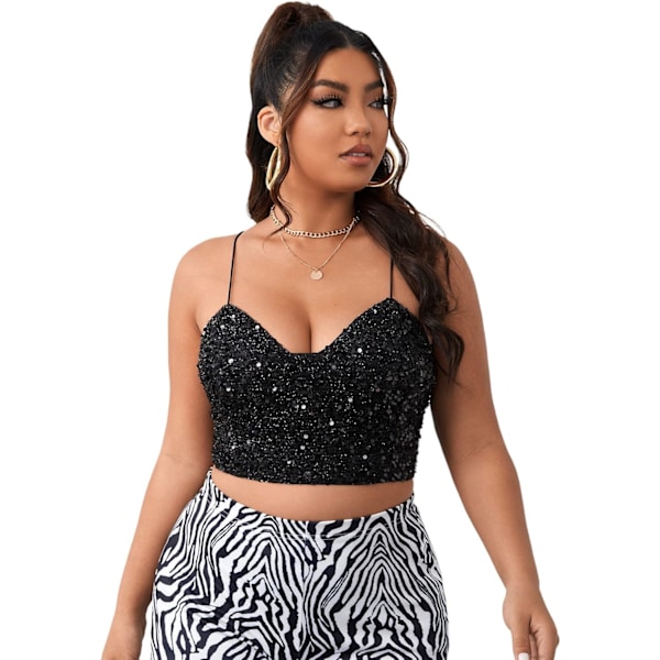 Kvinners Plus Sequin Criss Cross Cami Crop Top Ryggløs Ermeløs Camisole