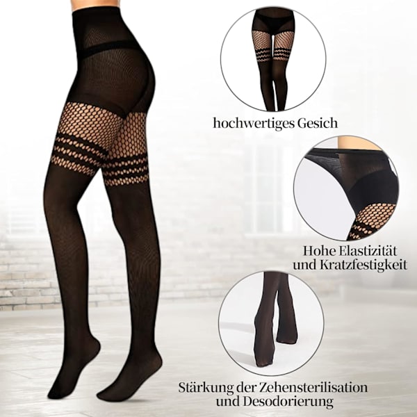 3 par Rhinestone Fishnet-strumpor - Höga midjetåta nätstrumpor