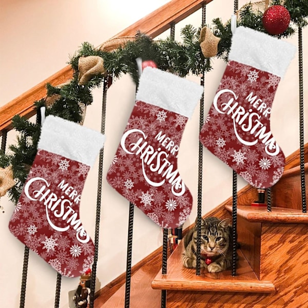 Julklapp, Personliga Julklappsstrumpor 2-pack Röd Jul Vit Snöflinga 45,7 cm Julstrumpor Hängande Ornament Eldstad