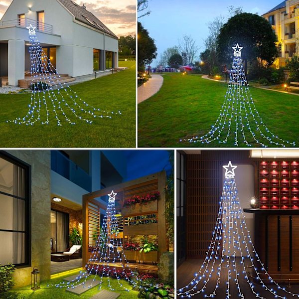 Juledekorasjon utendørs stjernesnorlys, 16,4 fot juletretopperlys 320 LED 8 minnemoduser med 14\" opplyst stjerne for Halloween