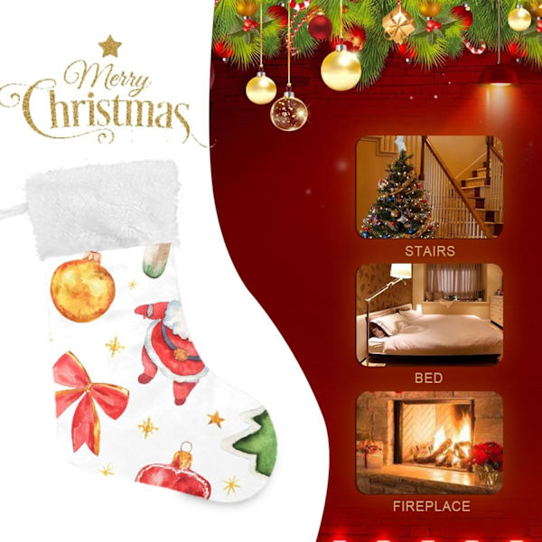 Julklapp, Personliga Julklappsstrumpor 2-pack Jul Tomte Svamp Klockor Stjärnor Vit 18 tum Julstrumpor Hängande