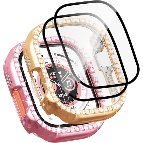 2+2-pack Bling-fodral för Apple Watch Ultra 49 mm skärmskydd,2
