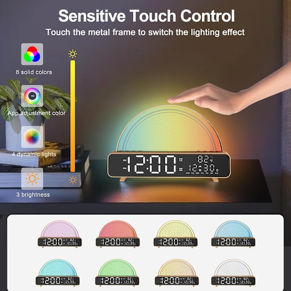 Solopgangs vækkeur, vækkeur med lys til børn, soveværelser, digitalt solopgangs vækkeur, daggrysimulator med touch-nattelys, 13 beroligende lyde,