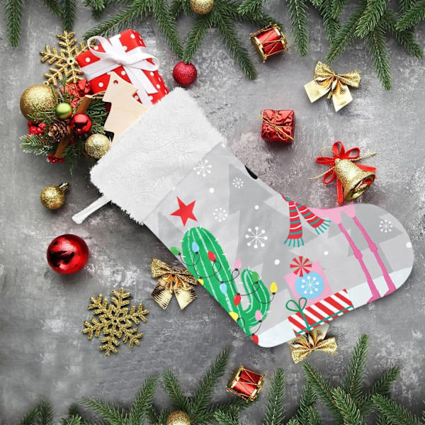 Julklapp, personliga julklappsstrumpor 2-pack Jul Flamingo Kaktus Växt 45,7 cm Julstrumpor Hängande Ornament Eldstad