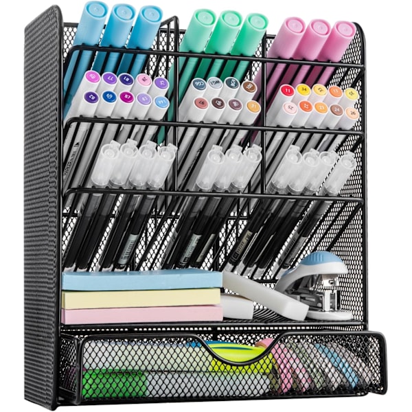 Metl n Orgnizer, ncil Holder for Desk, Desk Orgnizer wi Drwer for hool, Home, rt Supplies (Blck) Blck Black