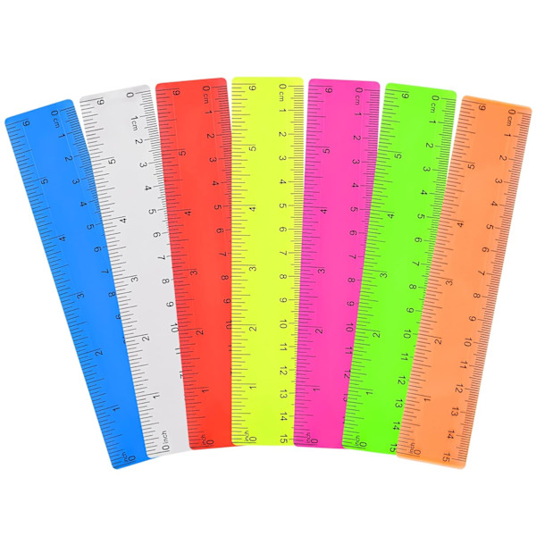 Genomskinlig plastlinjal 6 tum rak linjal - Splittersäker linjal med tum och centimeter (7-pack)
