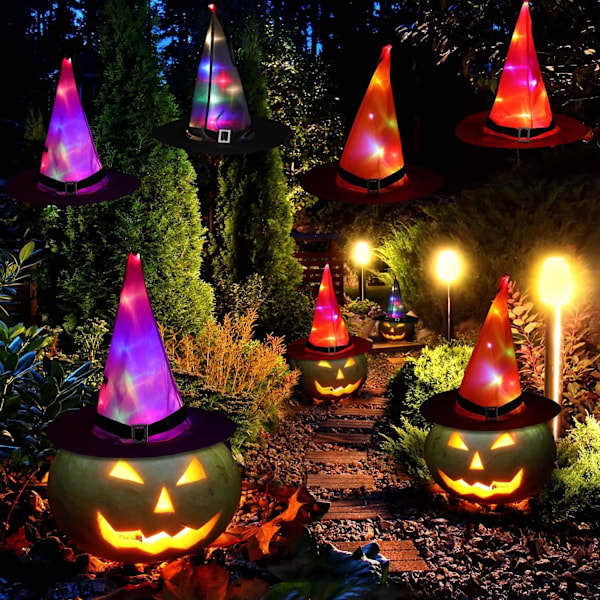 8 st Halloween häxhatt dekorationer häxhattar ljusslinga Halloween häxdekorationer för trädgård, inomhus, gård, träd, fest, lämplig för