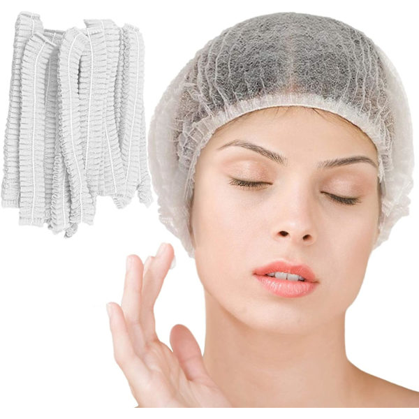 Engangs hårnett, 21 tommer, elastisk støvhette for matservering, sovehodeplagg, hvit