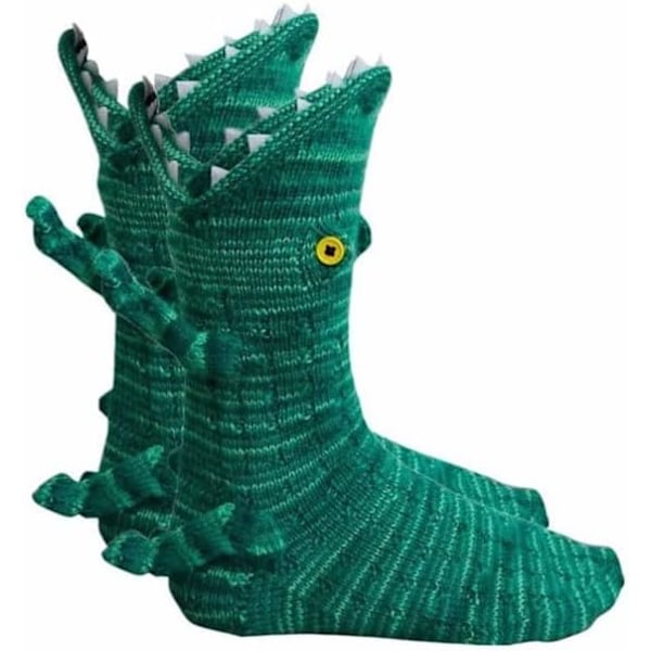 Krokodil Stickade Sockor - Vinter Varma Unisex Stickade Djurstrumpor (Grön)