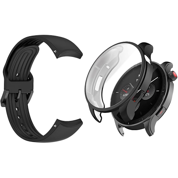 Amazfit GTR 4 etui - TPU-cover sort skal med sort silikonearmbånd (1+1Pack)