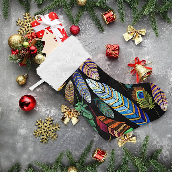 Julklapp, Personliga Julklappsstrumpor 2-pack Boho Regnbåge Fjäder Aztek 45,7 cm Julstrumpor Hängande Ornament Eldstad för Bygg