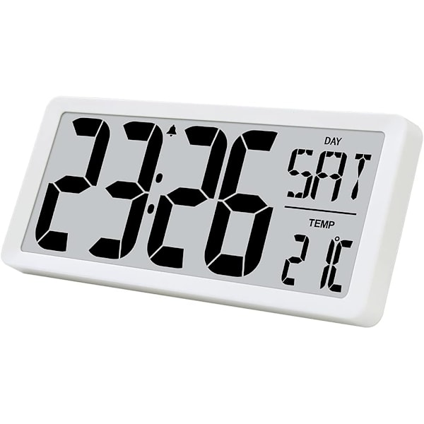 Large Digital Day Wall Clock, Custom 8 Languages Calendar, Count up-Down Timer and Temp Reminder, 12/24Hr Desktop Alarm Clock with 14.17" Extra