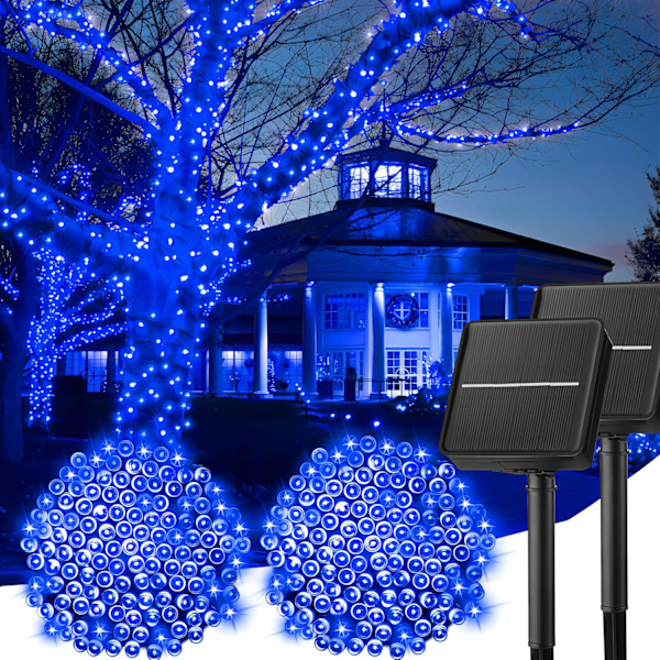 Solcelledrevne julelys utendørs, vanntett, 2-pakning totalt 80FT 200 LED solcellelys med 8 moduser, solcelledrevet juledekorasjon utendørs, solcelledrevet lysslynge
