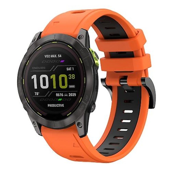 För Garmin Enduro 2 26mm Tvåfärgad Sports Silikon Watch Band HZS Orange-Black