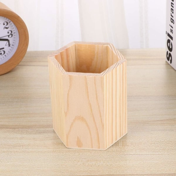 2 st träpennhållare borsthållare skrivbordsbehållare i trä multianvändningsbehållare för hemmakontor DIY (sexkantig tub) Bild 2 Bild 2