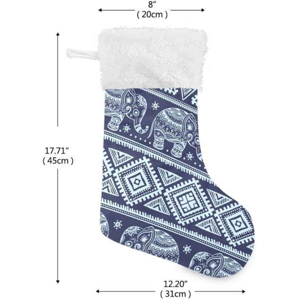 Jule-Strømpe, Personlige Jule-Strømper 2-pak Boho Mandala Aztec Elefant Blå 18 Tommer Jule-Strømper Hængende Ornament Pejs Til