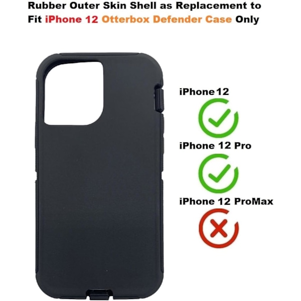 Udskiftningsgummi ydre skal kompatibel med iPhone 12 og iPhone 12 Pro Defender Series Case (Sort) Sort