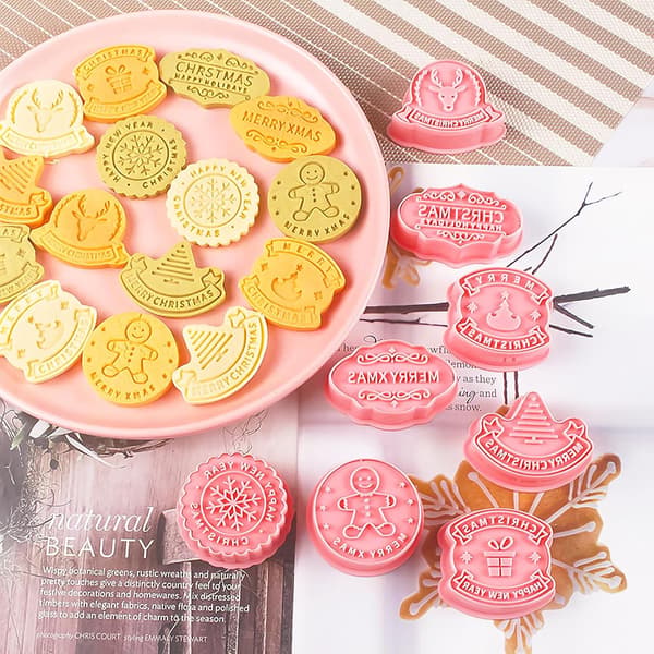 Julekakeformer, 8-delt plastkakeformsett, julekakeformer, julestempler, julestempel, baking
