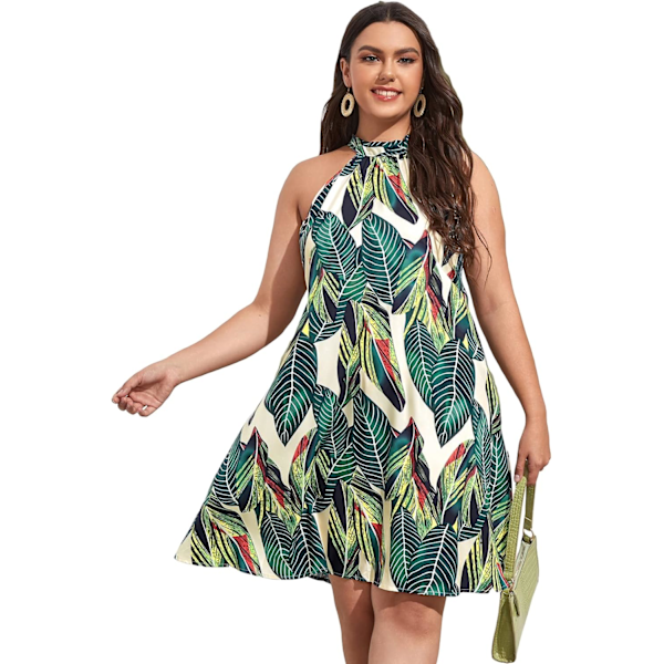 Kvinde Plus Størrelse Boho Floral Tropisk Print Ærmeløs Halter Binde Hals A Linje