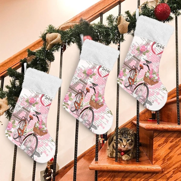 Julklapp, personliga julklappsstrumpor 2-pack resa Paris affisch Eiffeltornet 45,7 cm julstrumpor hängande prydnad spis för bygg