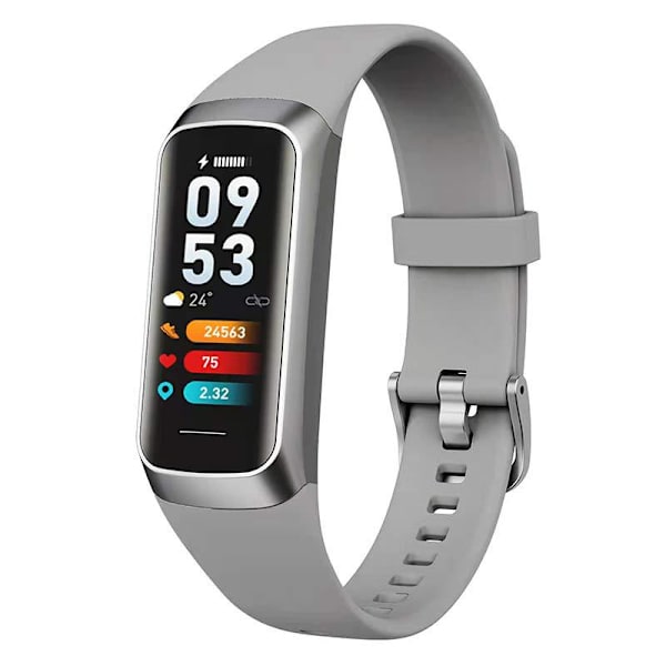 Fitness Tracker, Pulsmåler, Skridttæller, Søvn, Kalorie Tracking, 1,1\" AMOLED Touch Farveskærm, Vandtæt Skridttæller til Android iPhone Silver gray