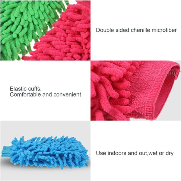 5 Stykker Bilvaskehandsker Chenille Mikrofiber Vaskehandsker Dobbeltsidet Ridsefri 5 Tilfældige
