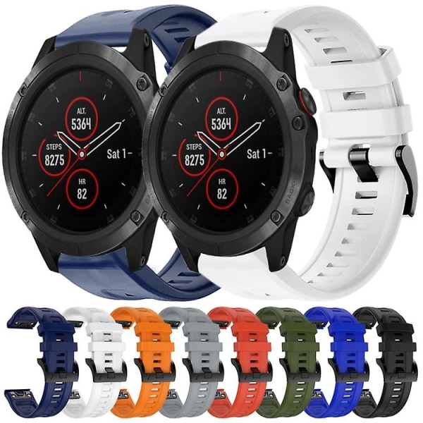 Til Garmin Fenix 5x Plus Metal Spænde Solid Color Silikonurrem ZRO Navy Blue