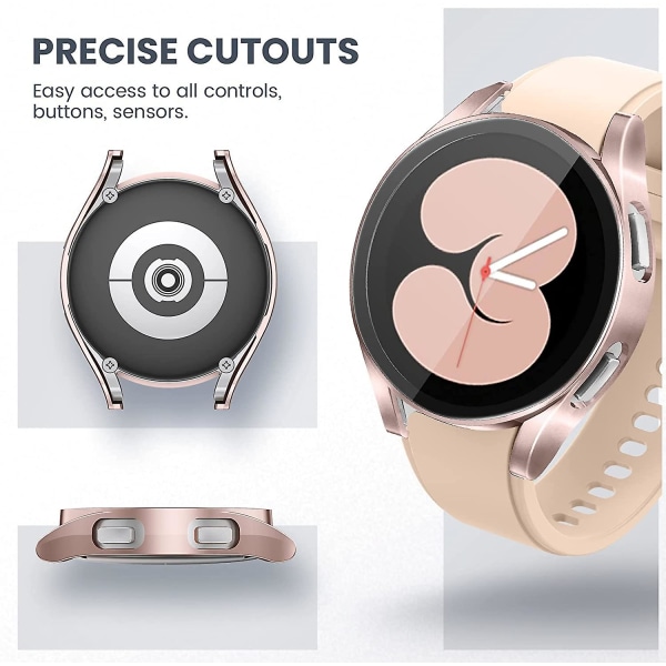 Glass+etui til Samsung Galaxy Watch 4 44mm 40mm tilbehør Pc All-around Anti-fall Bumper Cover+skærmbeskytter Galaxy Watch4 pink Galaxy watch 4 44mm