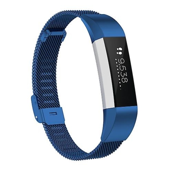 Til Fitbit Alta / Alta Hr / Ace Watch Button Mesh Metal Udskiftningsrem Watchband SLZ Dark Blue