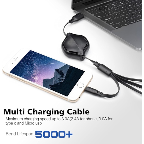 Multi Retractable Laddkabel 4-i-1 Multi Laddare Sladd 4A USB