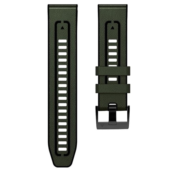 For Garmin Fenix ​​7x silikon + skinn hurtigutløser klokkebånd KVL Army Green
