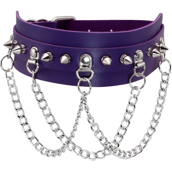 Dame Choker Spike PU Læder Halskæde Studded Legering Kæde til Goth