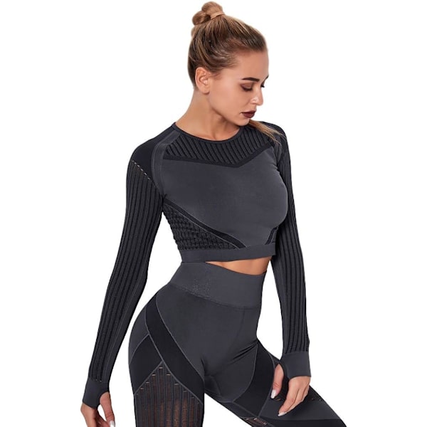 Sömlösa träningsleggings för kvinnor Ripped Mesh Activewear Crop Top Set
