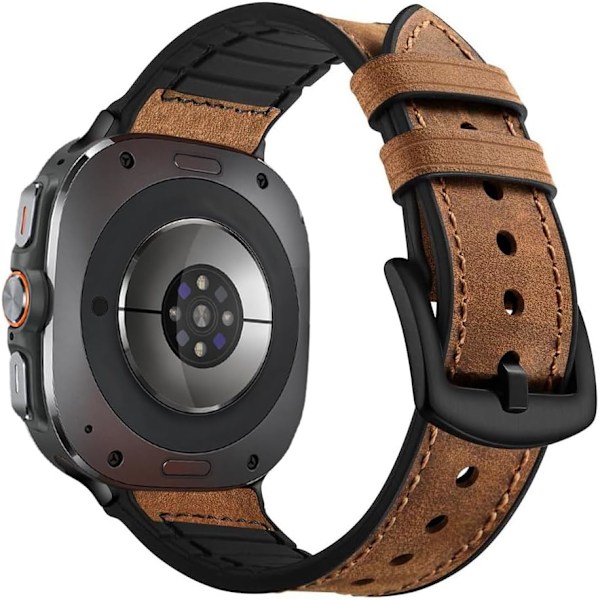 Kompatibel med Galaxy Watch Ultra 47mm Band, Svettålig äkta läder och gummi hybrid band rem kompatibel med Galaxy Watch Ultra Band