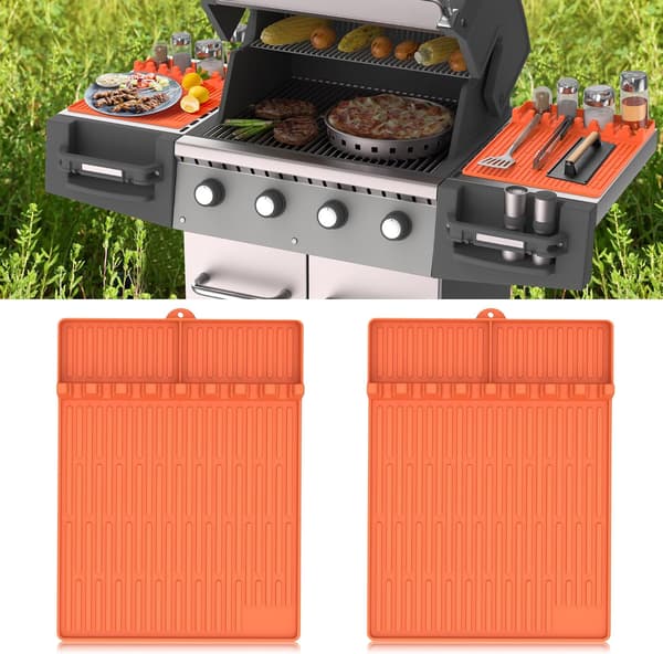 2-pack silikonstekspadematte för Blackstone - Stor silikonspadematte med droppskydd - Stekspademattor BBQ Grilltillbehör - Sidohyllsmattor