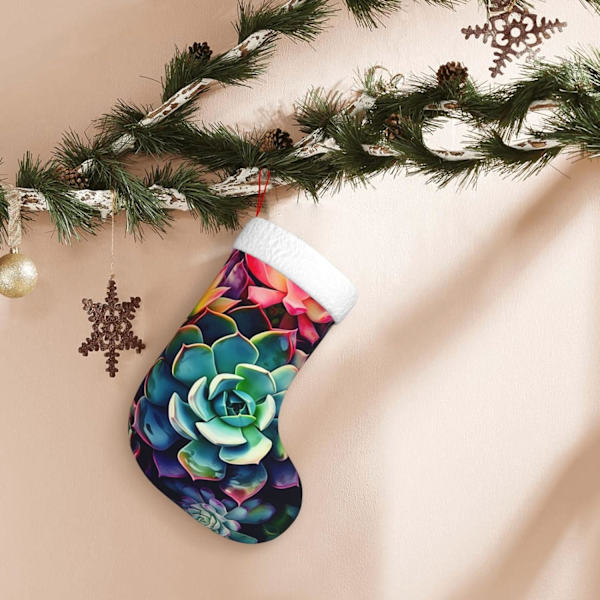 Färgglada Sukkulenter Tryck Julstrumpa Xmas Ornament Kamin Hängande Xmas Strumpor för Familj Semester Xmas Party Dekorationer 45 cm